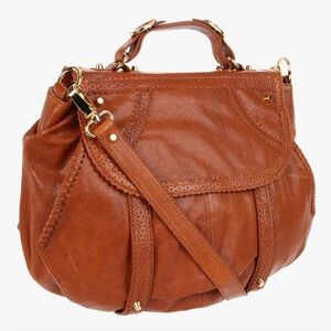 Treesje Dresden Cognac Leather Satchel with Gold Hardware